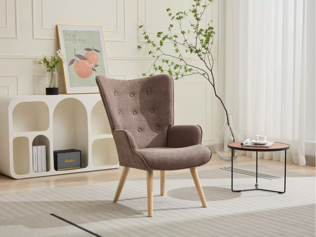 Fauteuil en tissu taupe VATELY
