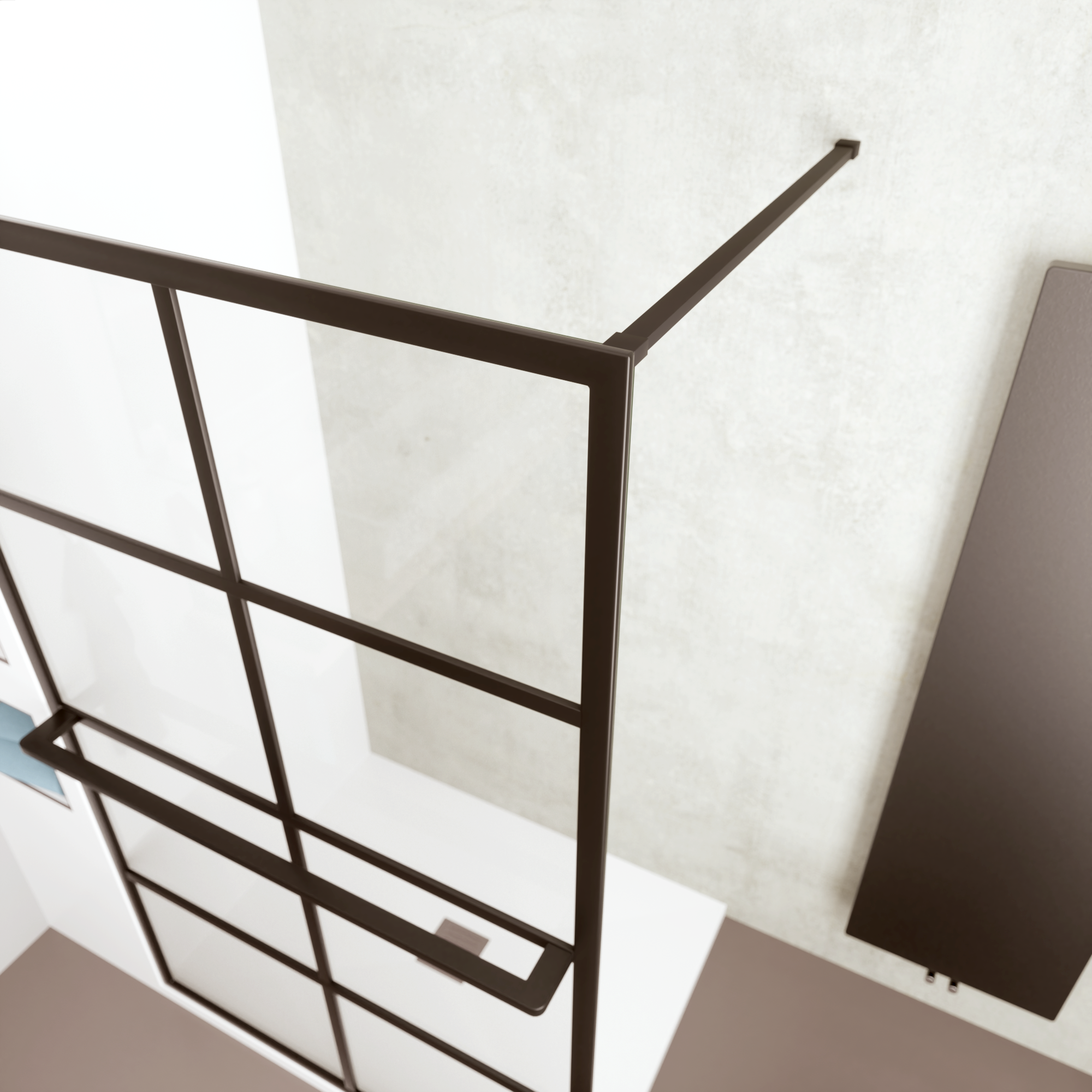 Mueller Black inloopdouche 100x200cm met zwarte profielen en handdoekhouder