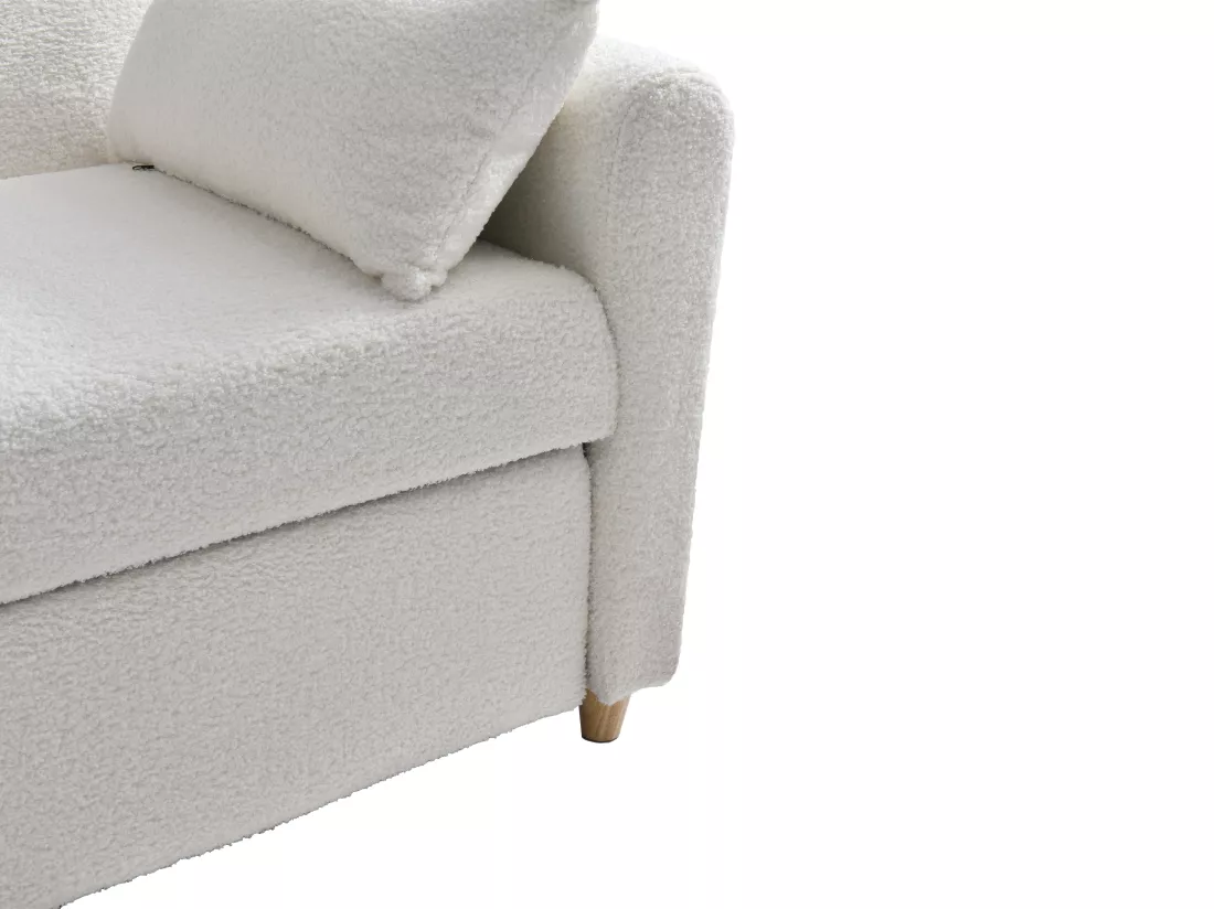 Canapé 2 places convertible en tissu bouclette blanc AYLA
