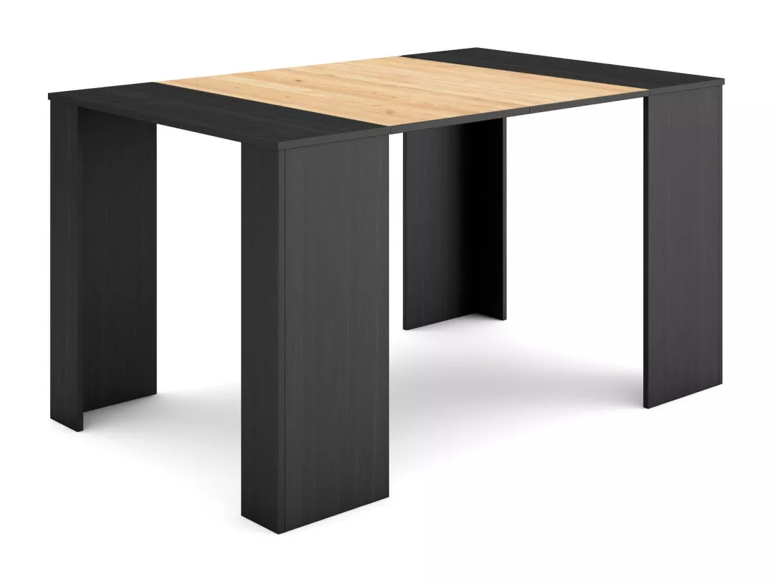 Table console extensible, 140, Pour 6 personnes, Table à Manger, Noir et chêne