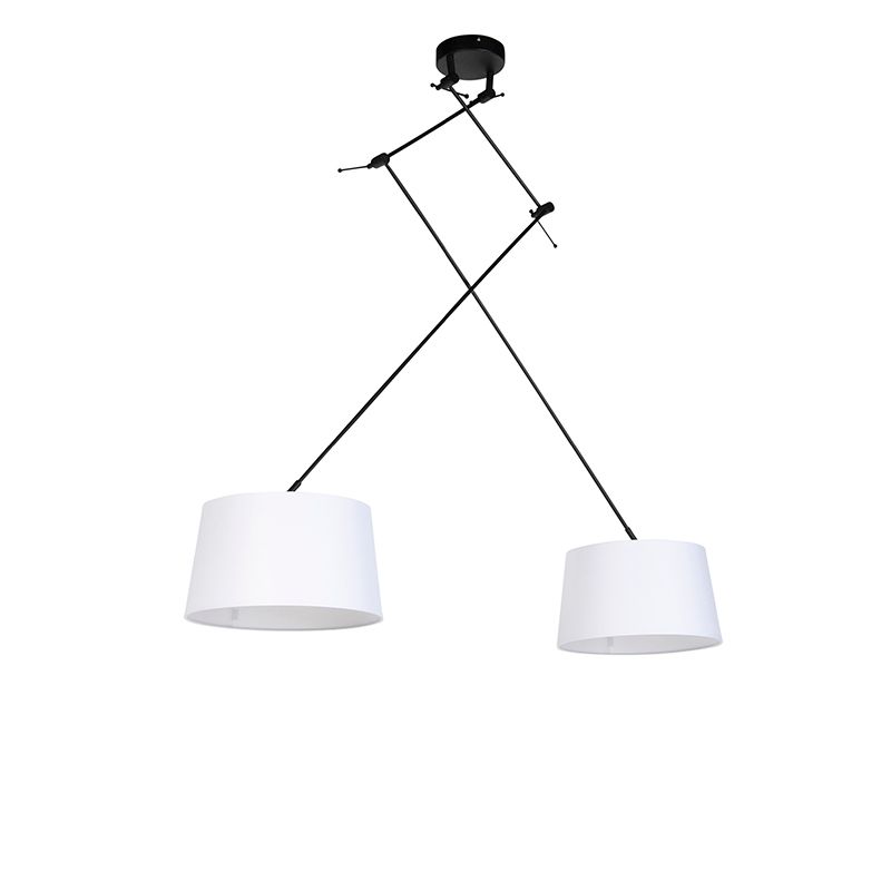 Hanglamp zwart met linnen kappen wit 35 cm 2-lichts - Blitz