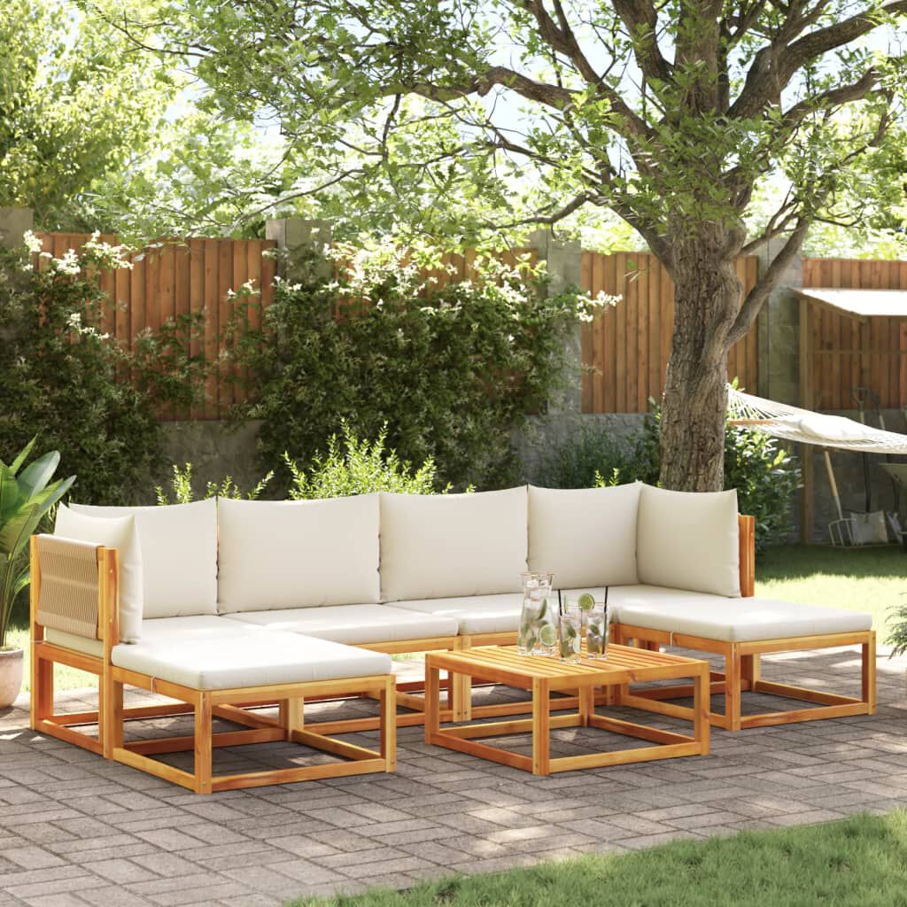 vidaXL 7-delige tuinloungeset met kussens, acaciahout en touw