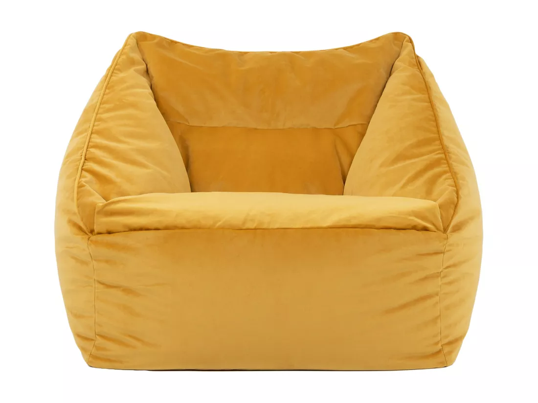 Pouf fauteuil velours jaune ocre - NATALIA