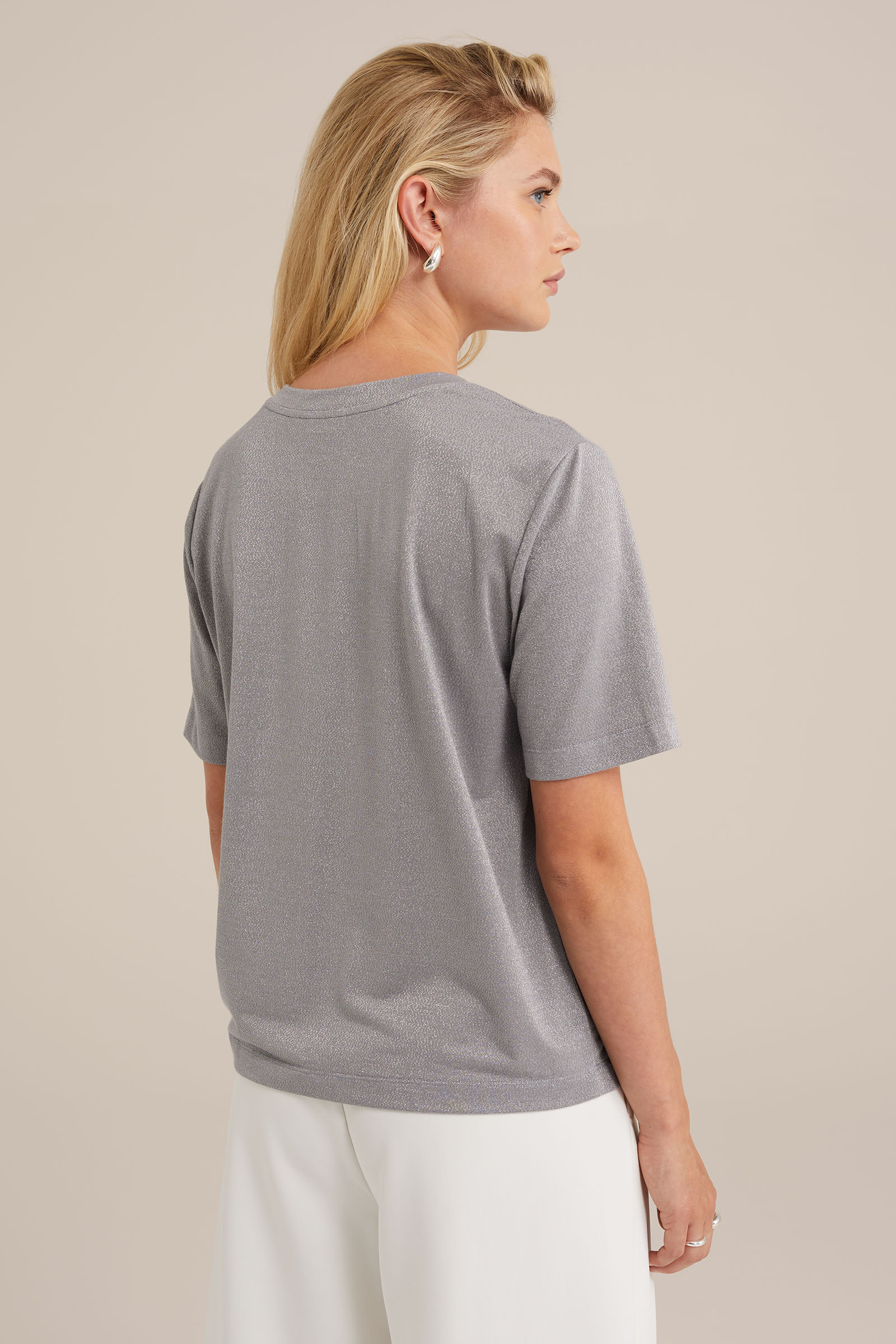 T-shirt met glittergaren WE Fashion Zilver
