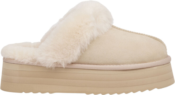 Lovelies ROBSON - SILK COW SUEDE MULES WITH SHEARLING Moonlight