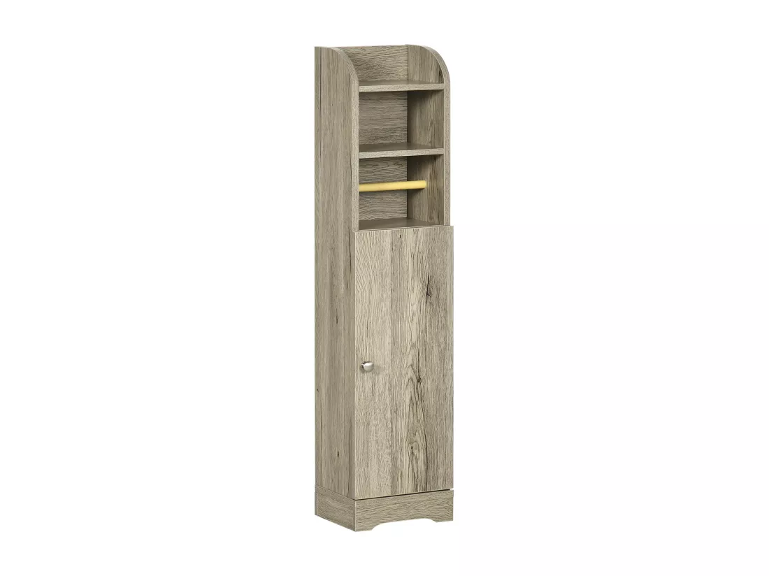 Meuble WC armoire toilette - porte, 2 étagères, niche, support papier - dim. 23L x 18l x 100H cm - gris