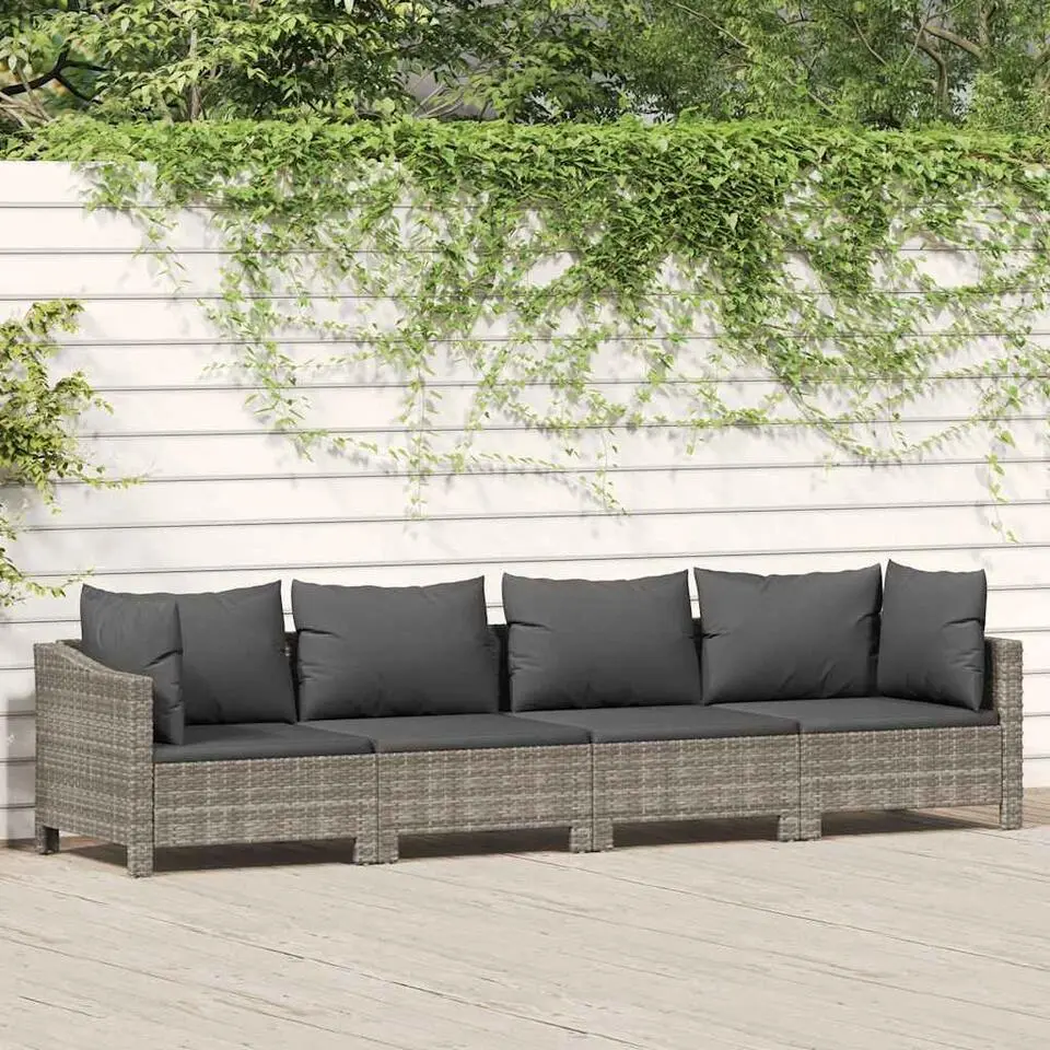 vidaXL - Loungeset - Grijs - Poly rattan - 4 stuks - Met kussens