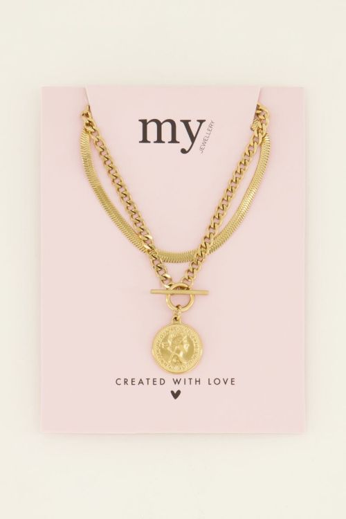Dubbele statement ketting met munt