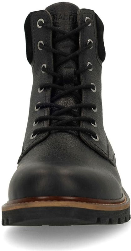 Manfield - Zwarte Leren Veterschoenen - Heren - Enkellaarsjes