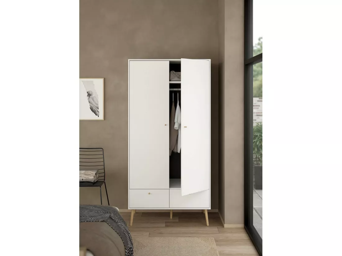 Garde-robe 2 portes Dscarp, Meubles de chambre, Penderie de plain-pied, Placard à vêtements, 99x58 h200 cm, Blanc