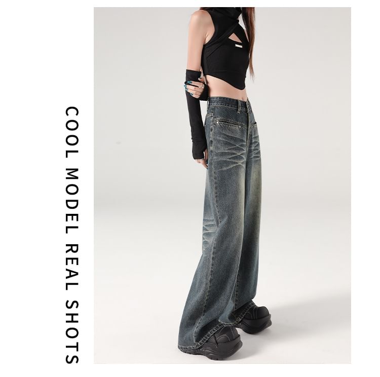 Denimot - High Waist Washed Wide Leg Jeans (diverse designs)