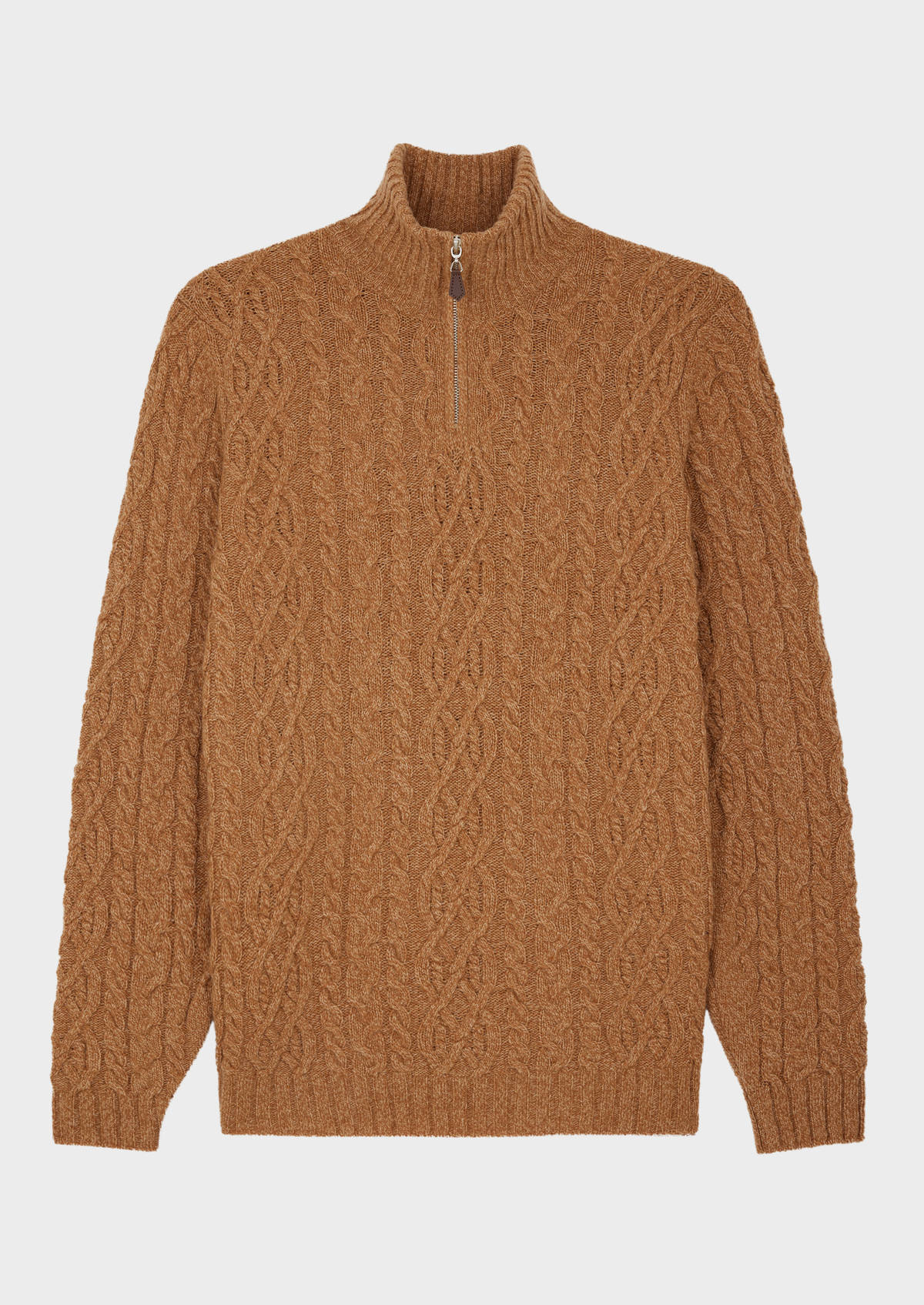 Pull col zippé en laine mélangée unie camel