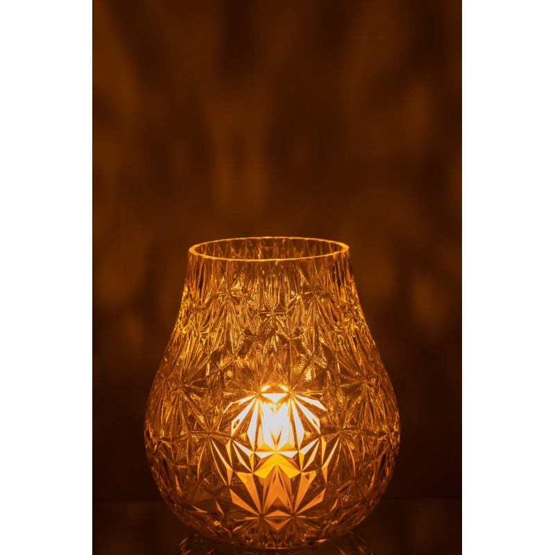 Vase tou photophore taillé en verre jaune 18x18x22cm