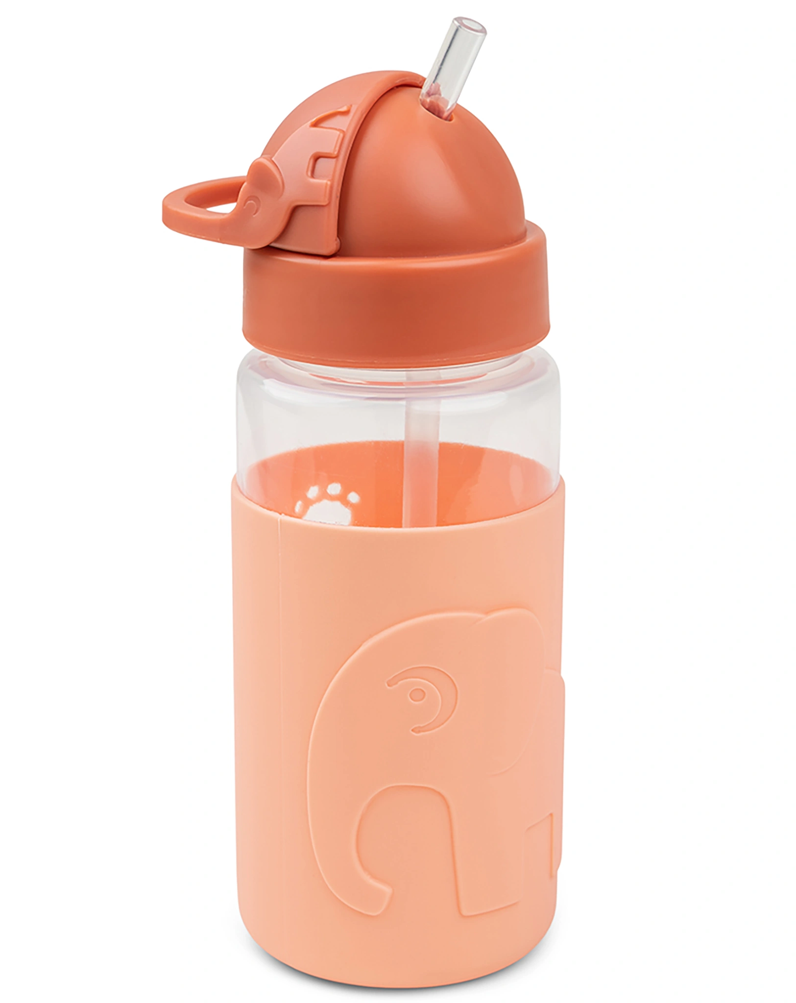 Trinkflasche EASY-GRIP - ELPHEE (350ml) mit Trinkhalm in papaya