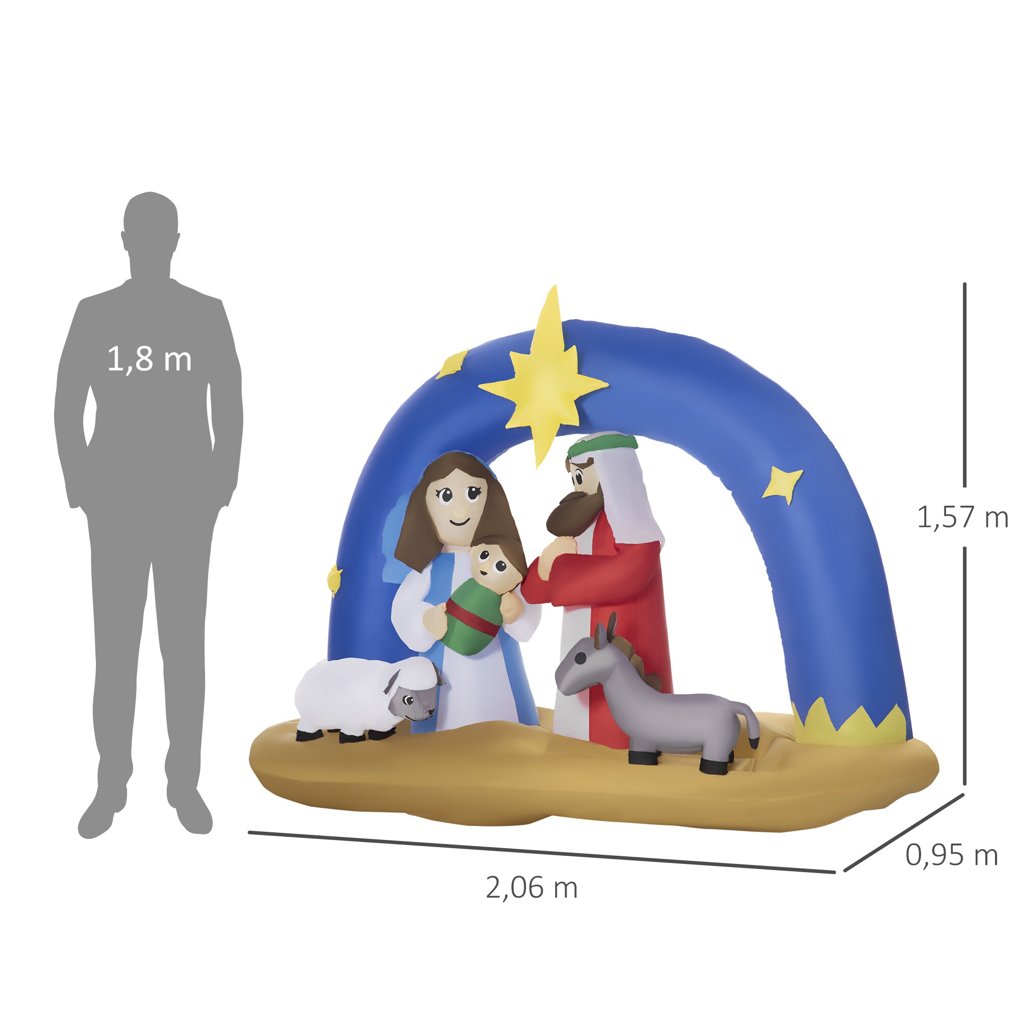 Outsunny Aufblasbare Weihnachtsdekoration mit LED-Beleuchtung bunt 206L x 95B x 157H cm