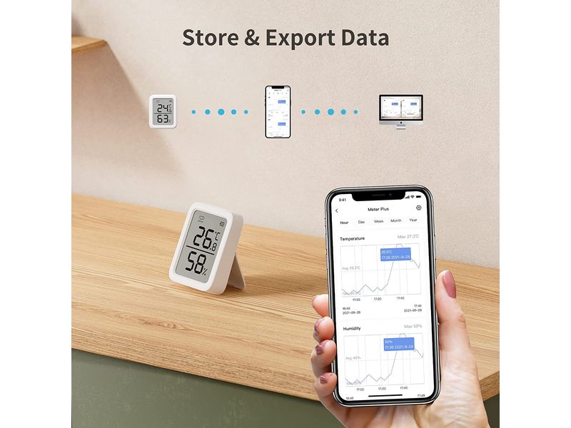 SwitchBot Smartes Innen-Thermometer, Weiss, Bluetooth Temperatur- und Feuchtigkeitsmessgerät mit sehr hoher Genauigkeit