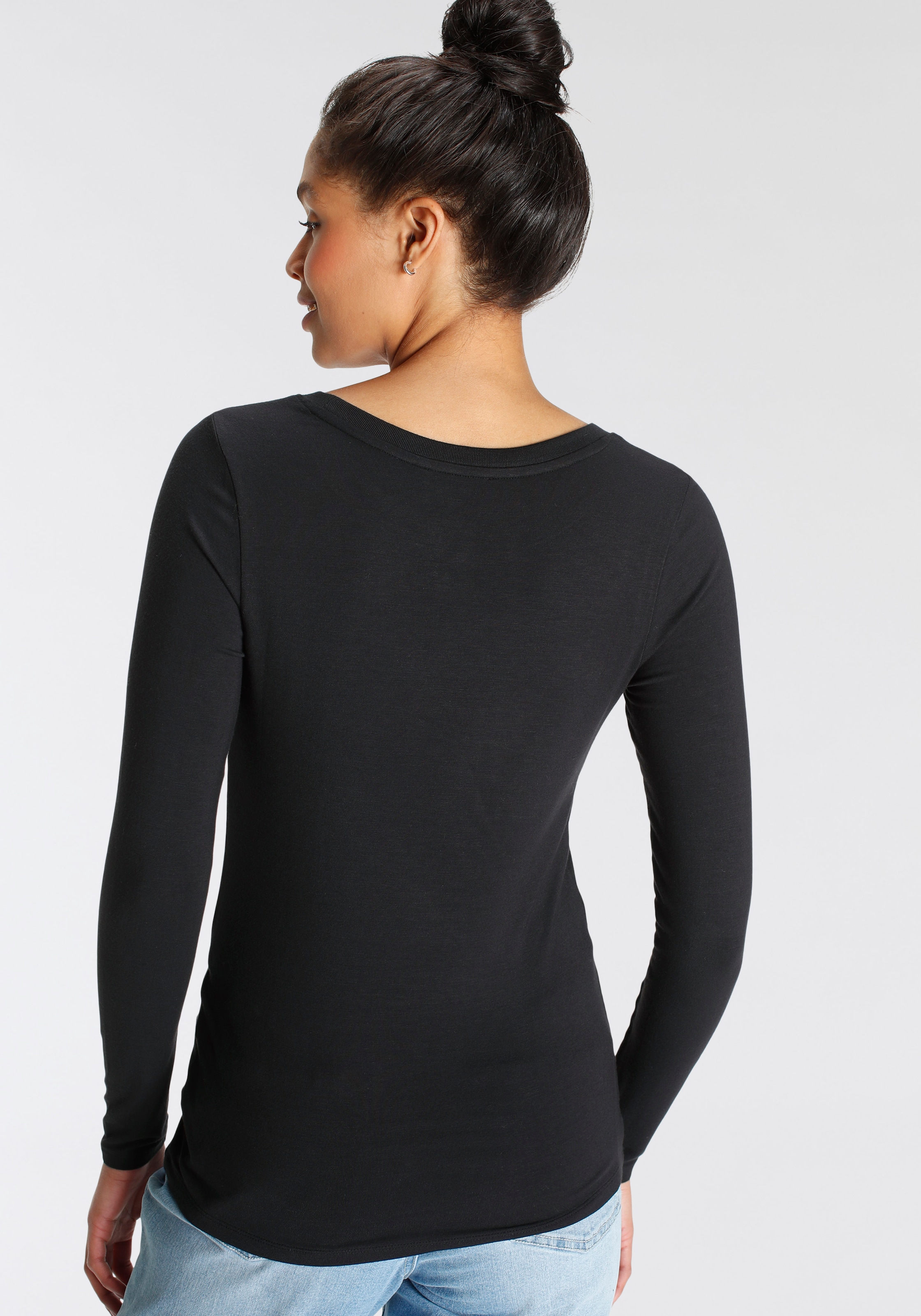 Tamaris Langarmshirt , langärmliges Basicshirt mit Rundhalsausschnitt