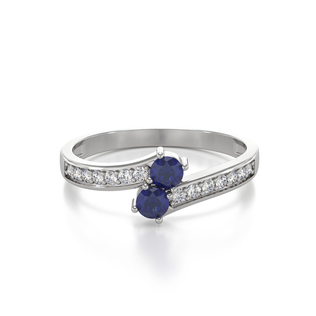 Bague ADEN Or 585 Blanc Duo Saphir et diamants 2.15grs