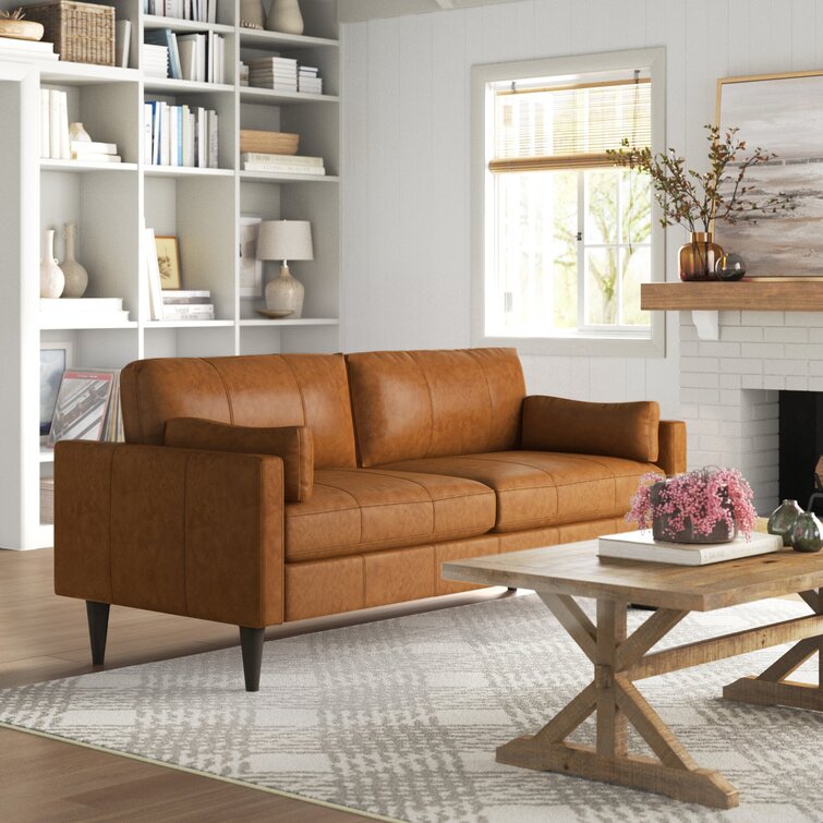 Gaia 81&rdquo; Genuine Leather Square Arm Sofa