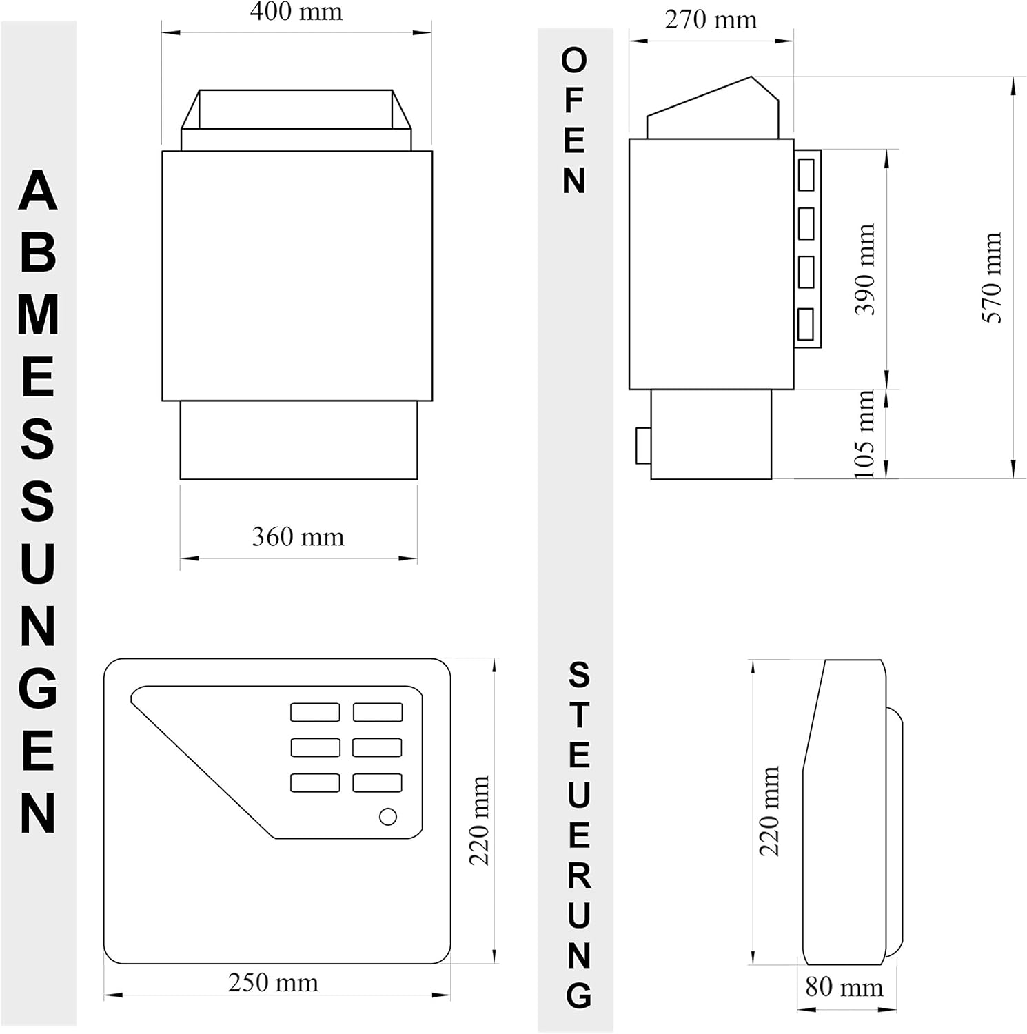vanvilla Saunaofen 6 KW / 380V, Sauna Ofen inkl. Aussensteuerung