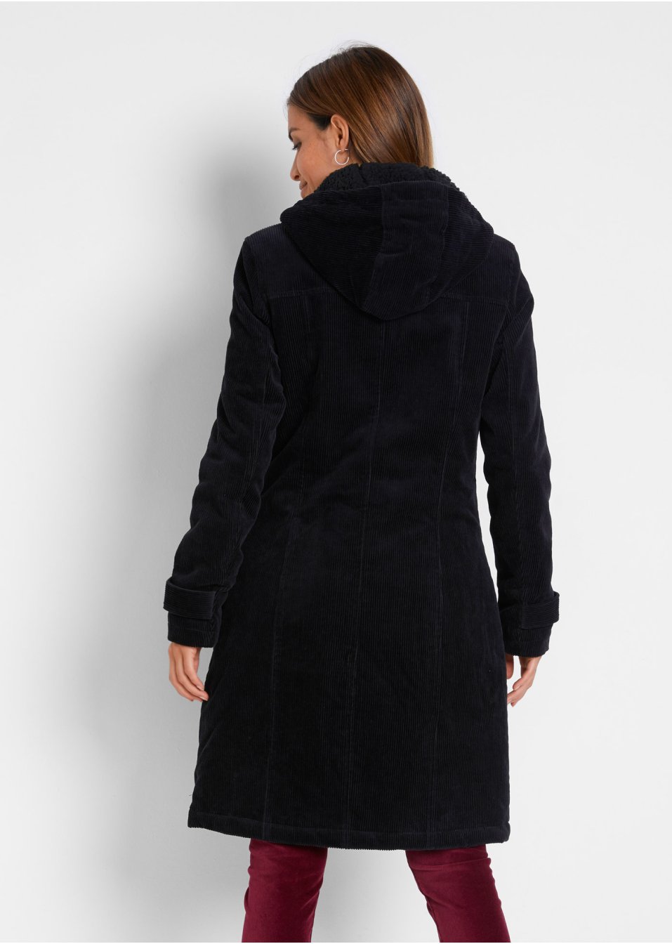 Duffle-coat en velours côtelé doublé, mi-long