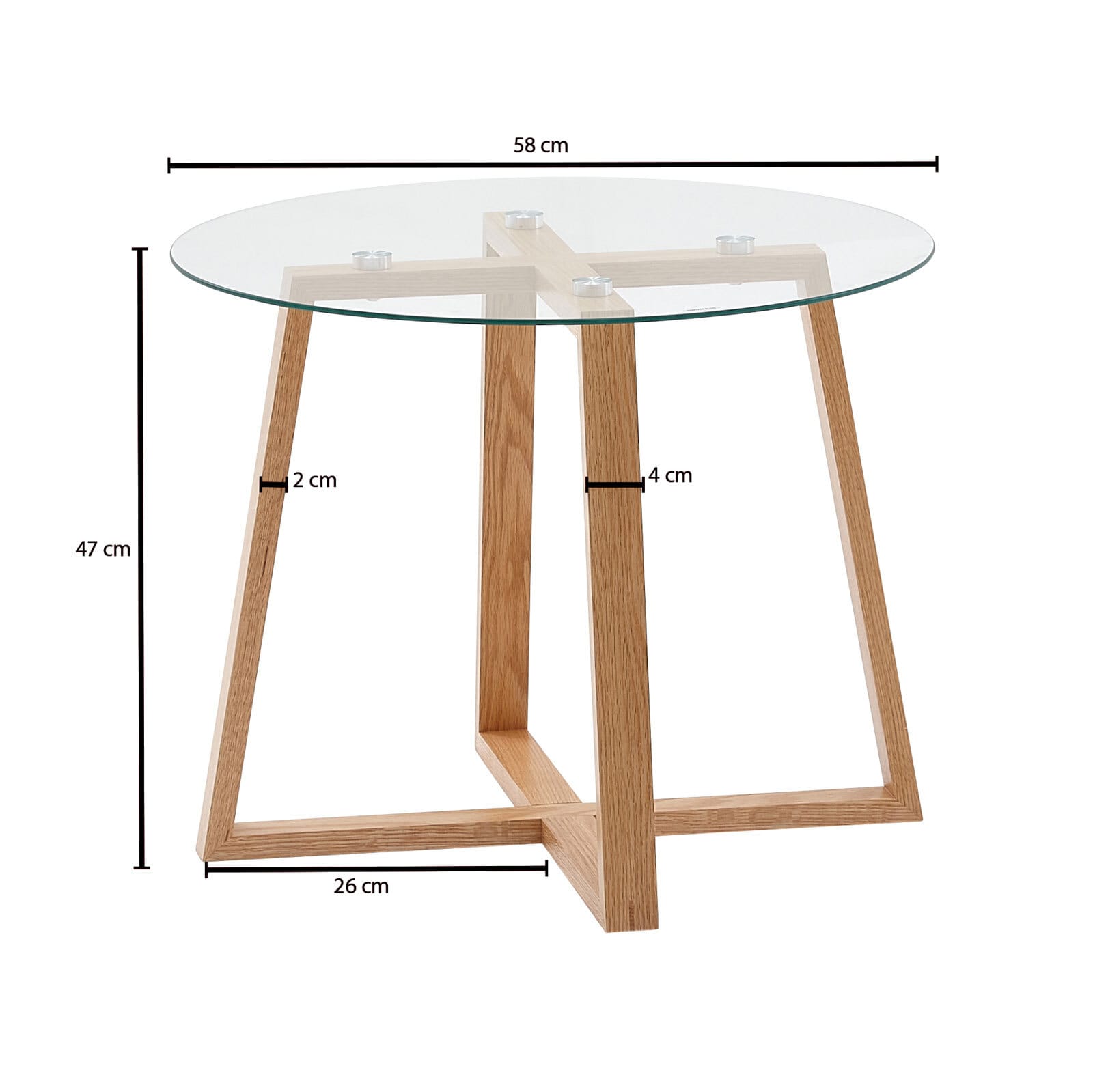 Couchtisch rund 58 cm Eiche massiv/Klarglas