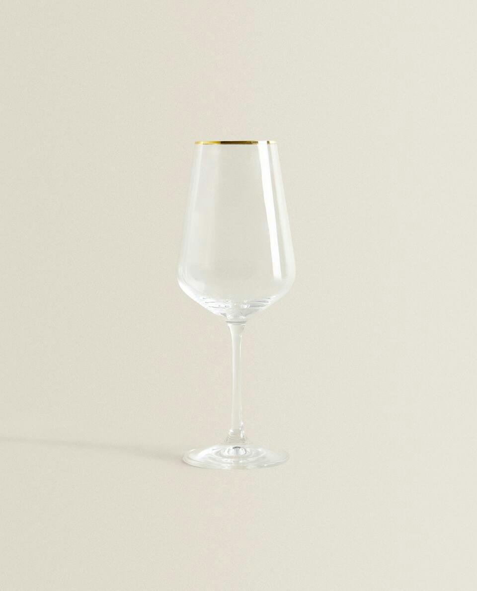 Taça de vinho Bohemia Crystal com borda dourada