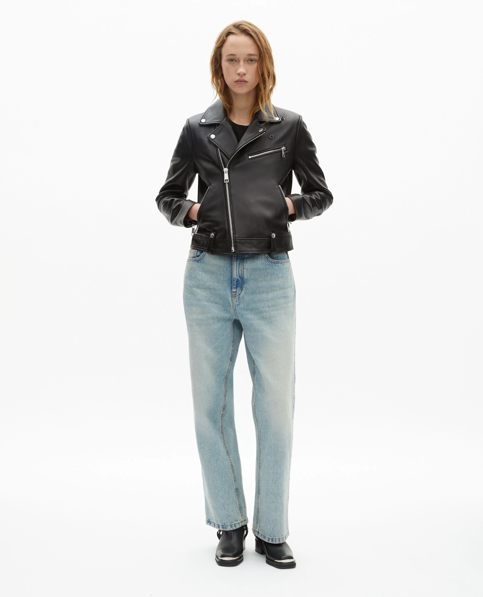 Blouson motard en cuir noir