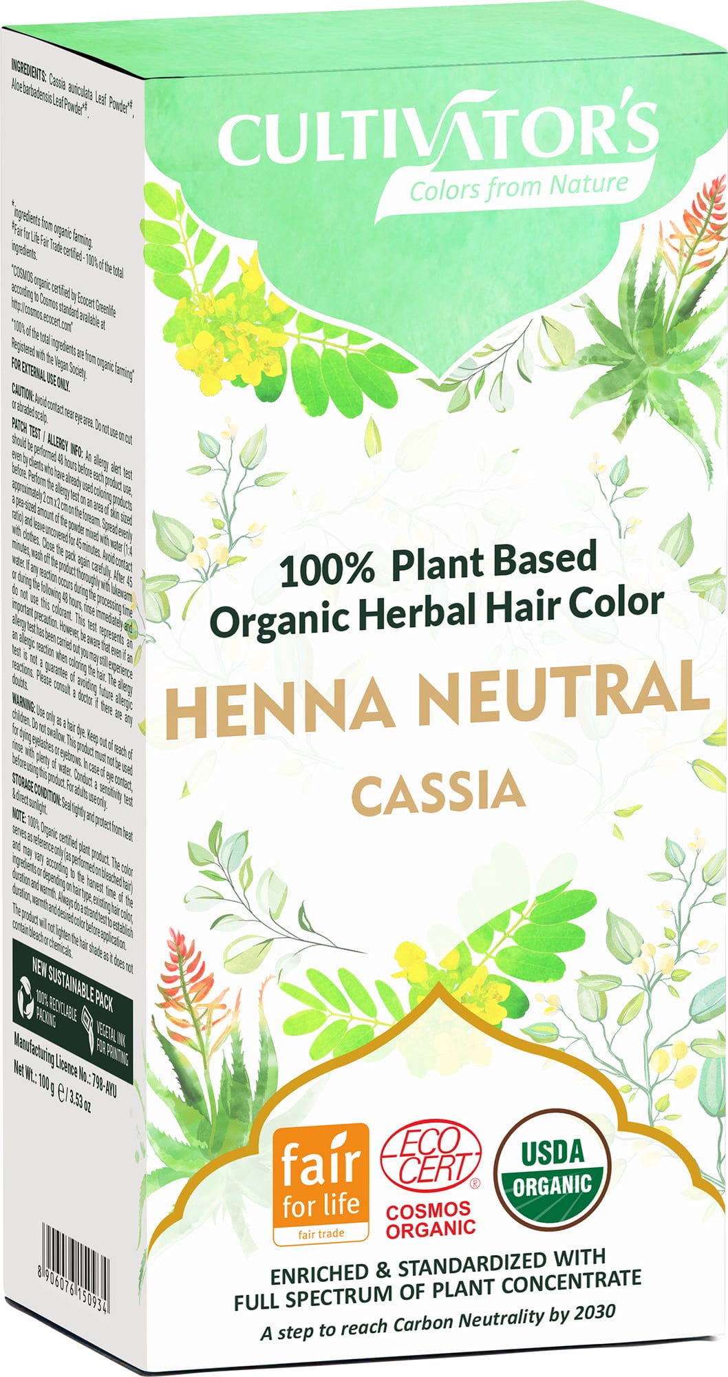 CULTIVATOR'S  Organic Herbal Hair Color Neutral Henna, 100 g