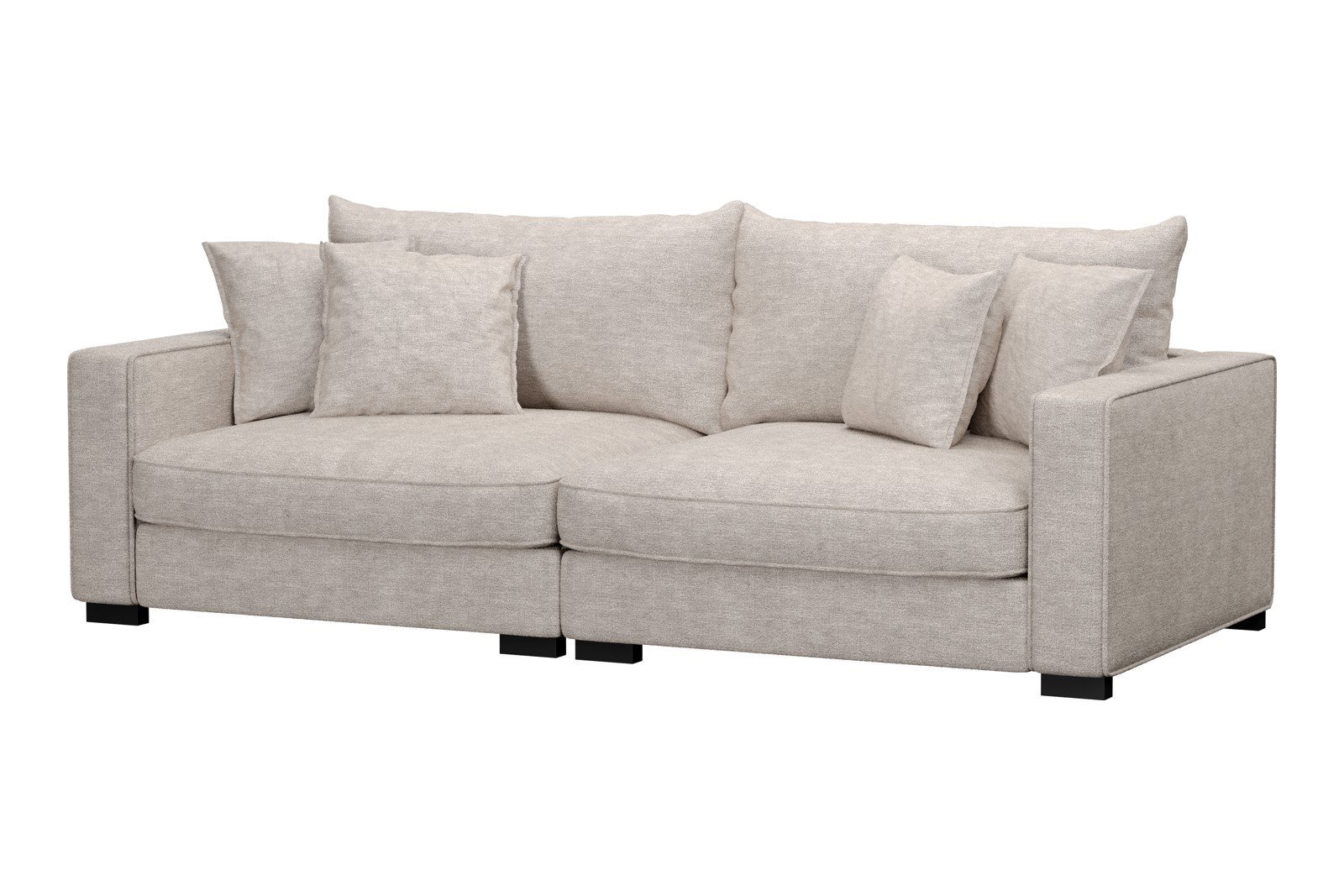 Rossi 3-seter sofa Tekstil Beatto 1027 Lys Grå, arm B med sorte ben. Std. Komfort.