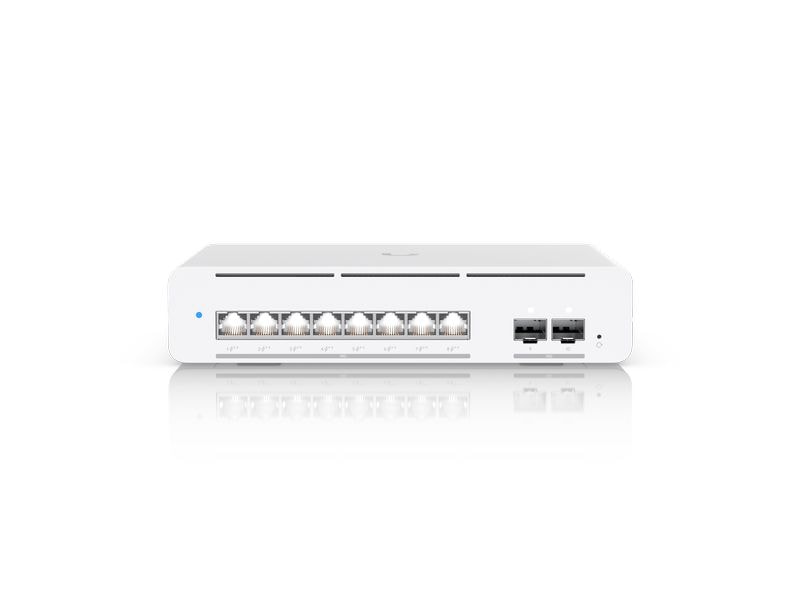 Ubiquiti PoE   Switch Pro XG 8 PoE 10 Port Kompakter, professioneller 8-Port-Layer-3-Etherlighting-PoE  -Switch für die Tisch-/Wandmontage mit 8x 10 GbE- und 2x 10G SFP -Ports