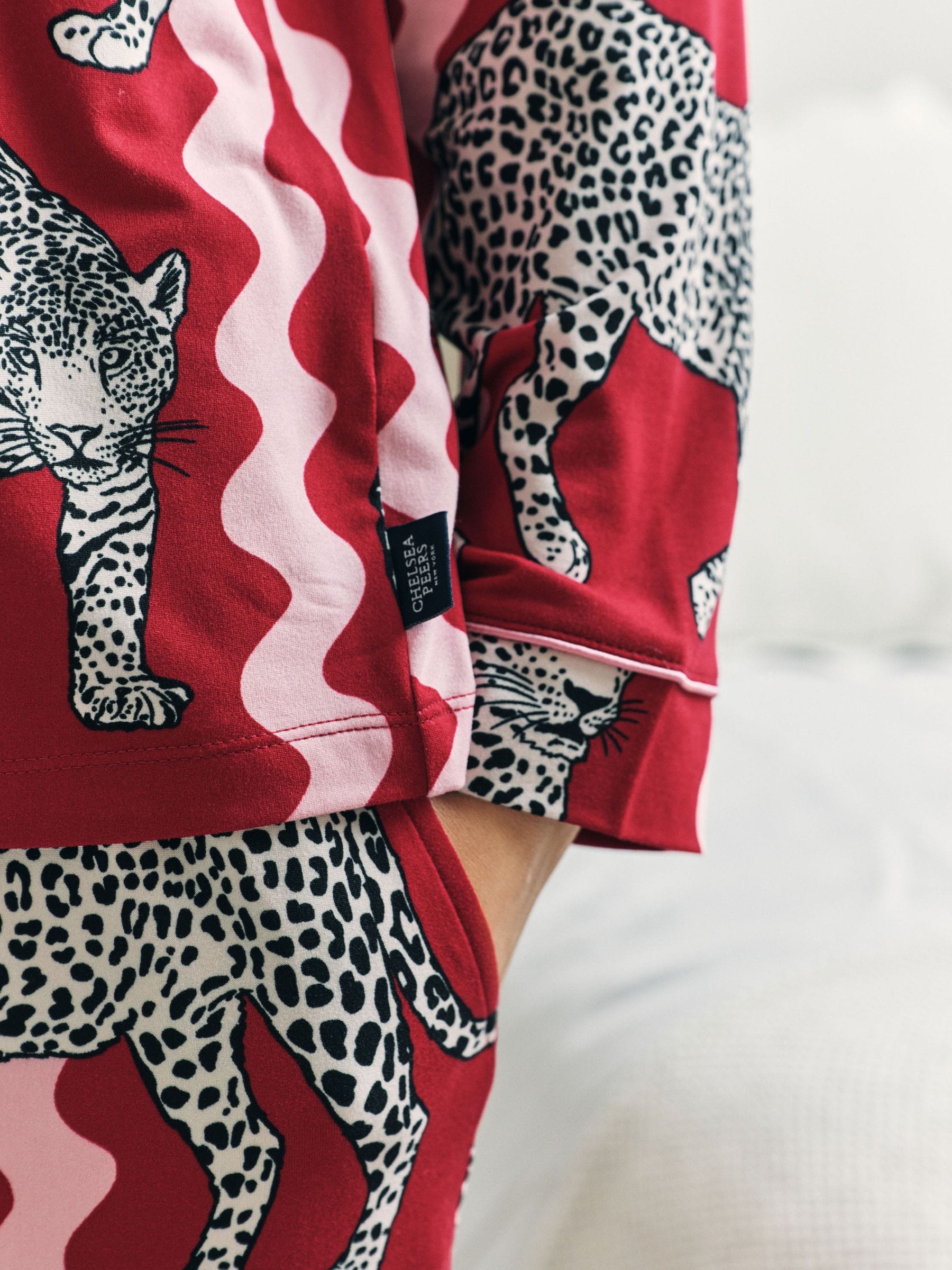 Chelsea Peers Snow Leopard Wavy Stripe Print Long Pyjamas Set