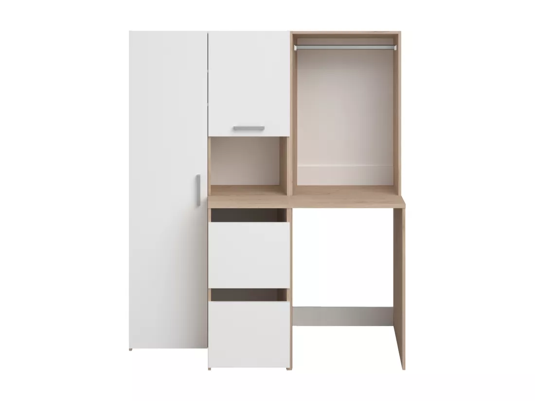 Meuble pour machine à laver avec penderie, placard et colonne de rangement - Naturel clair et blanc - L157 x H184 cm - ERKANO