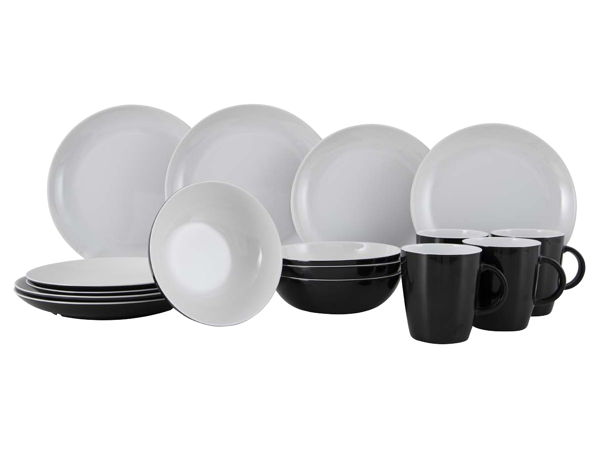 Gimex Solid Line 16-delig serviesset - Black/White