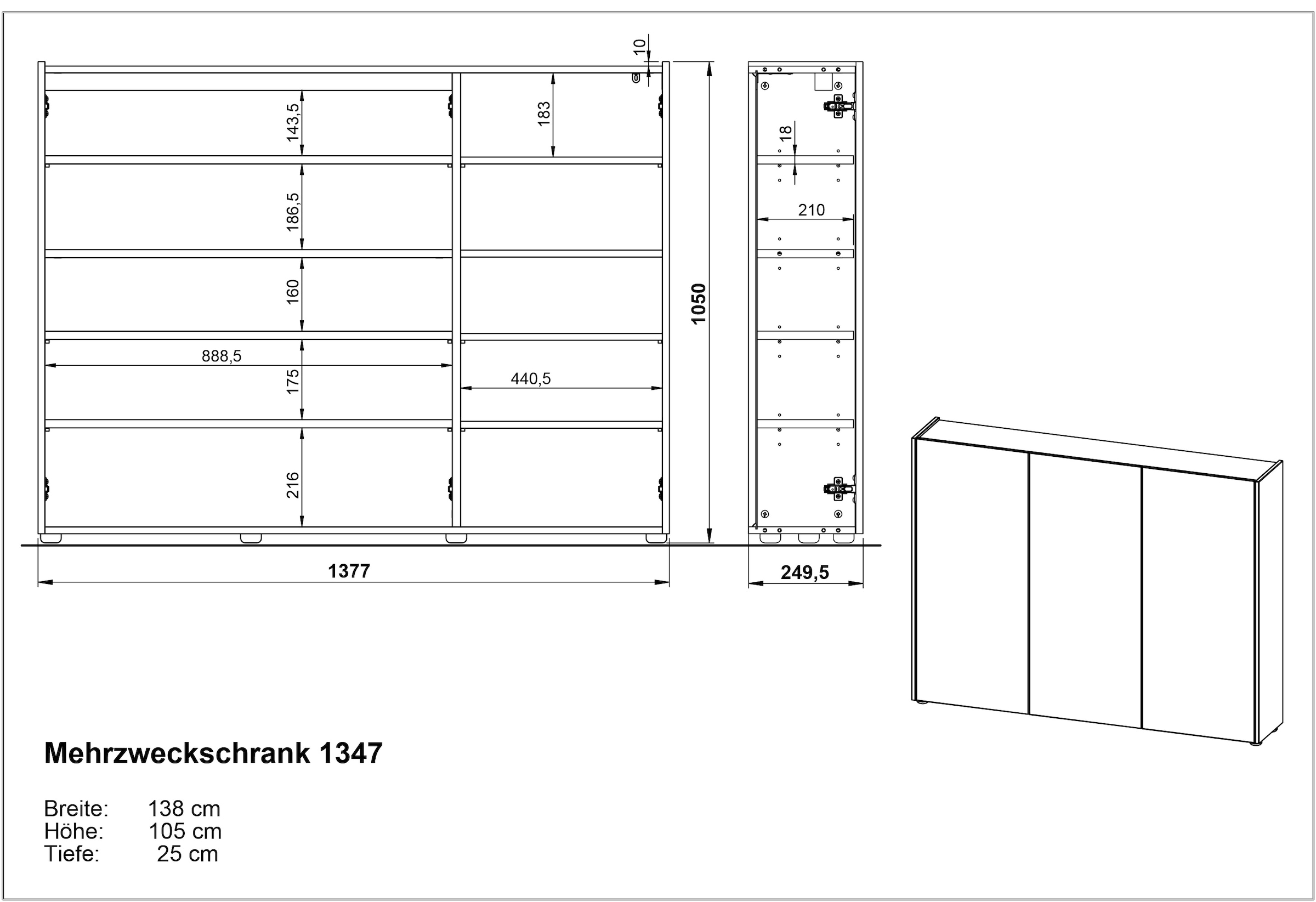 GERMANIA Mehrzweckschrank »GW-Libbiano« 1 Stk. tlg. , ideal für schmale Flure, Breite 138 cm, in 3 verschiedenen Höhen