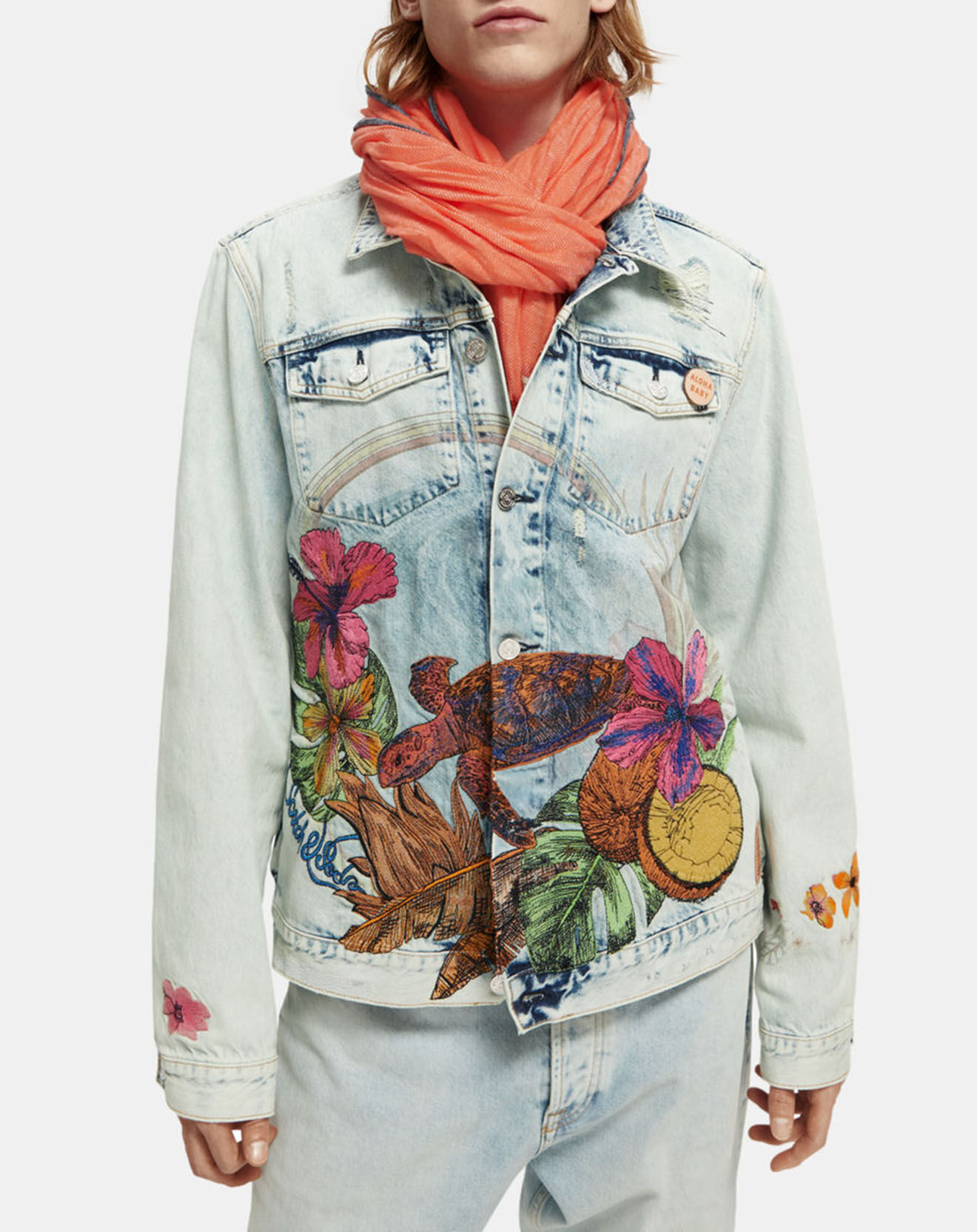 Scotch & Soda Chèche en Coton Bio & Lin orange clair - 172x80 cm