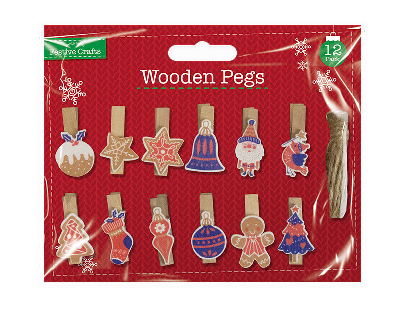 Xmas Molas De Madeira 12 Pack