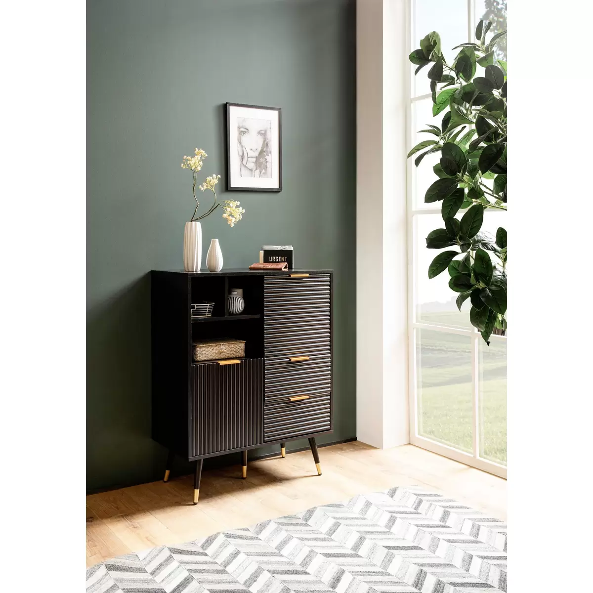 Sideboard Herce Eiche,gold,kupfer,schwarz