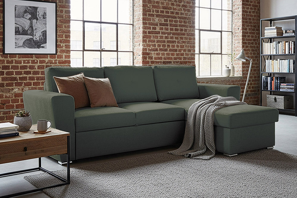 Schlafecksofa APARTMENT 245cm grün Strukturstoff inkl. Stauraum beidseitig aufbaubar