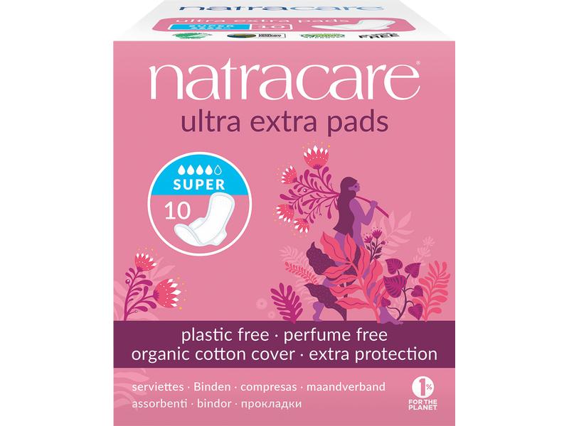 Natracare Binde mit Flügeln Ultra Extra  Super 10 Stück Dünne Binden mit Flügeln für zuverlässigen Schutz