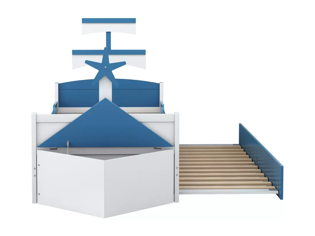 Lit gigogne 90 x 200 cm + 90 x 190 cm avec placard de rangement - Bois MDF - Bleu (sans matelas)
