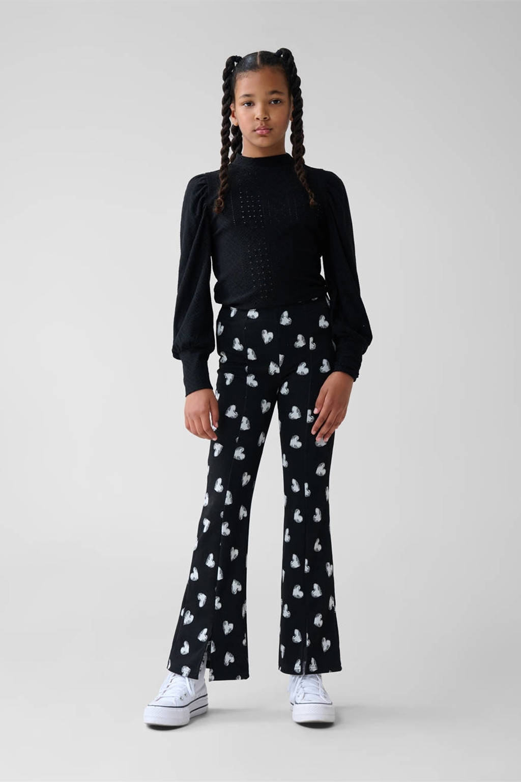 Shoeby broek met hartjes zwart/wit