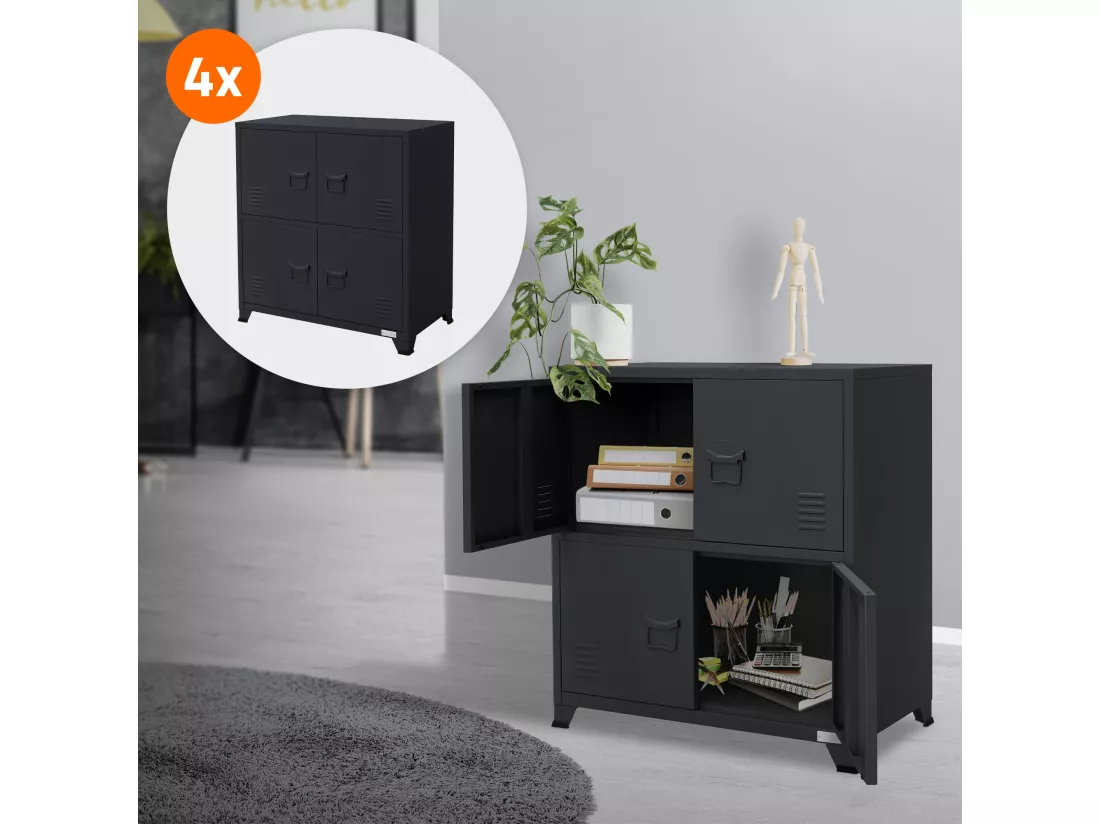 Lot de 4 armoires de bureau classement avec étagères anthracite 75x40x80,5 cm
