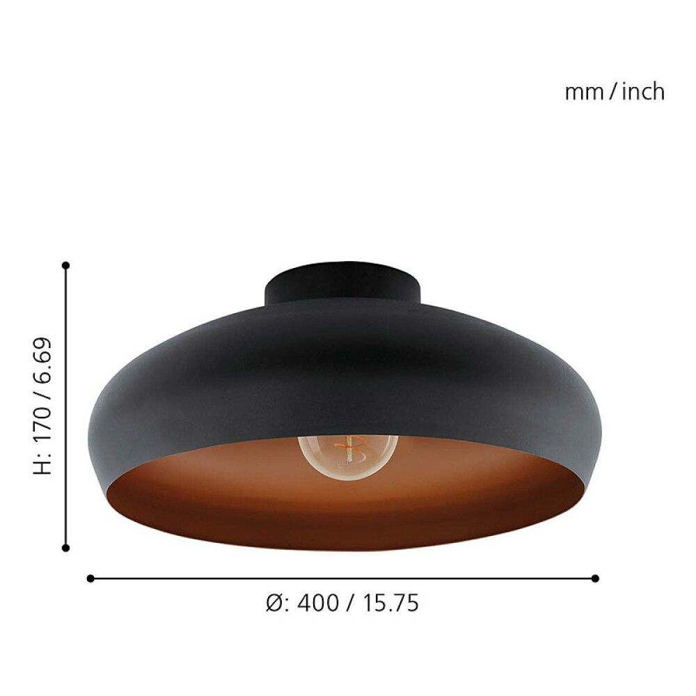PLAFOND EGLO MOGANO Ø40CM SVART/KOBBER