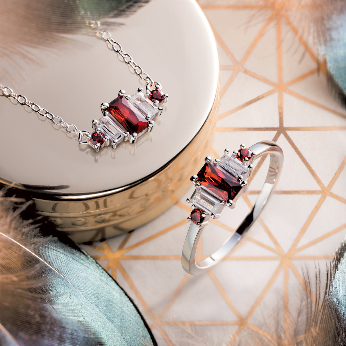 Parure argent zirconia rouge