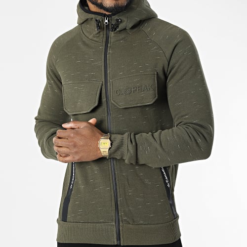 Sweat Zippé Capuche Gortion Vert Kaki Chiné
