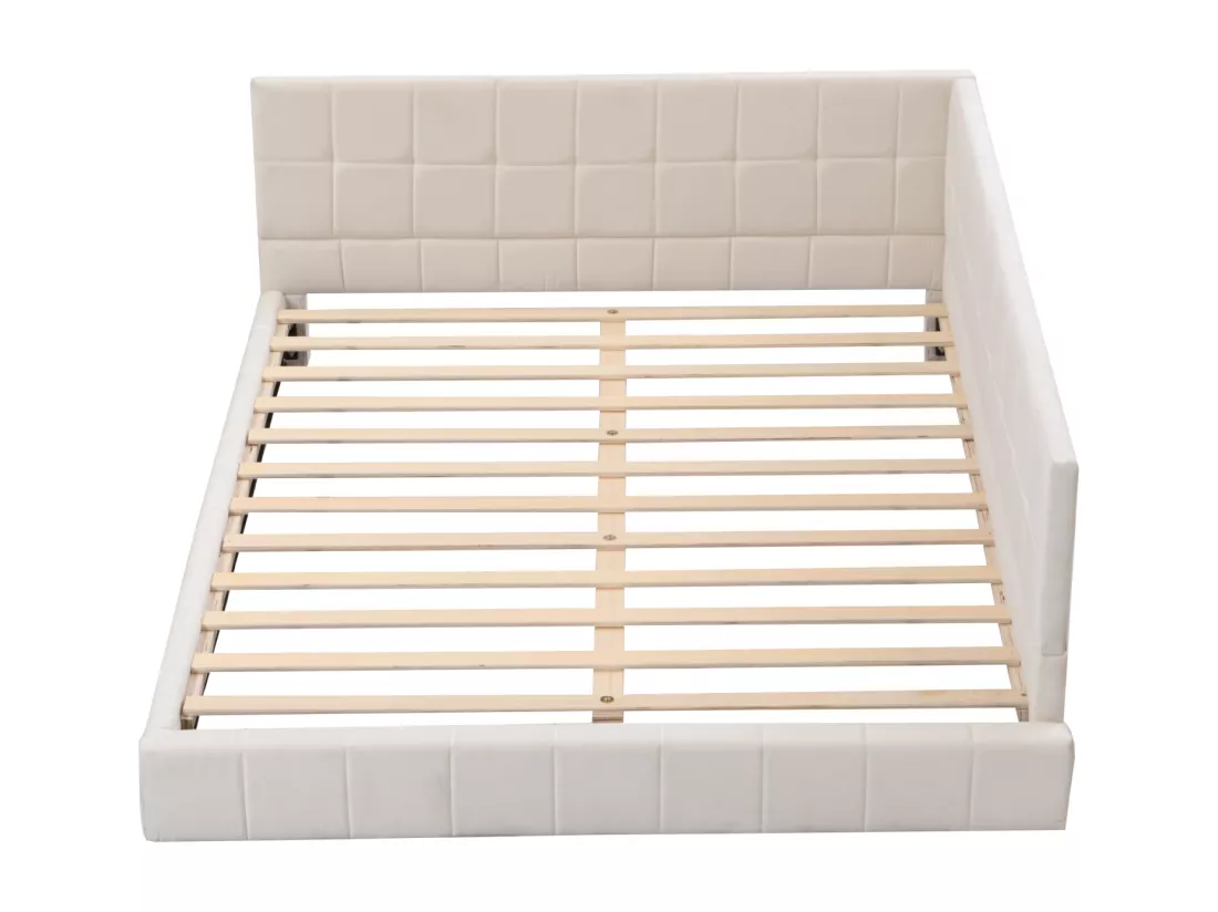 Lit gigogne capitonné 140x200cm, canapé-lit, sommier à lattes, lit adulte, velours, Beige