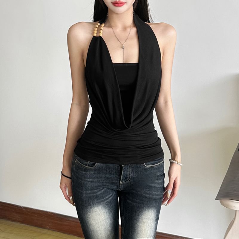 Sugarcoat - Halter coltrui, effen, open rug en slim-fit tanktop