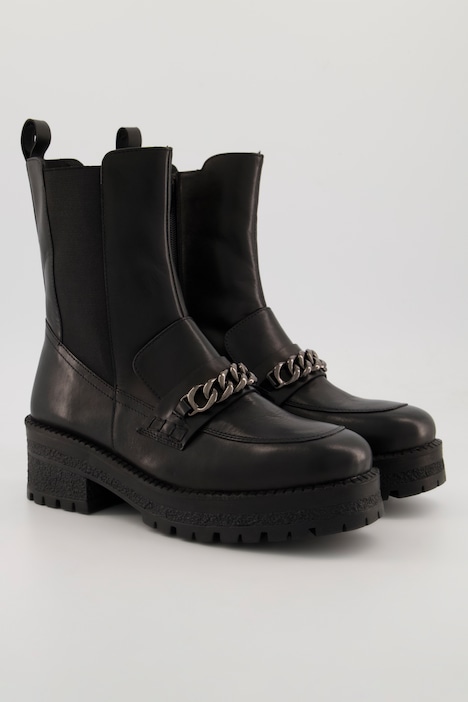 Chelsea-Lederboots, Kette, extralanger Schaft, Weite H