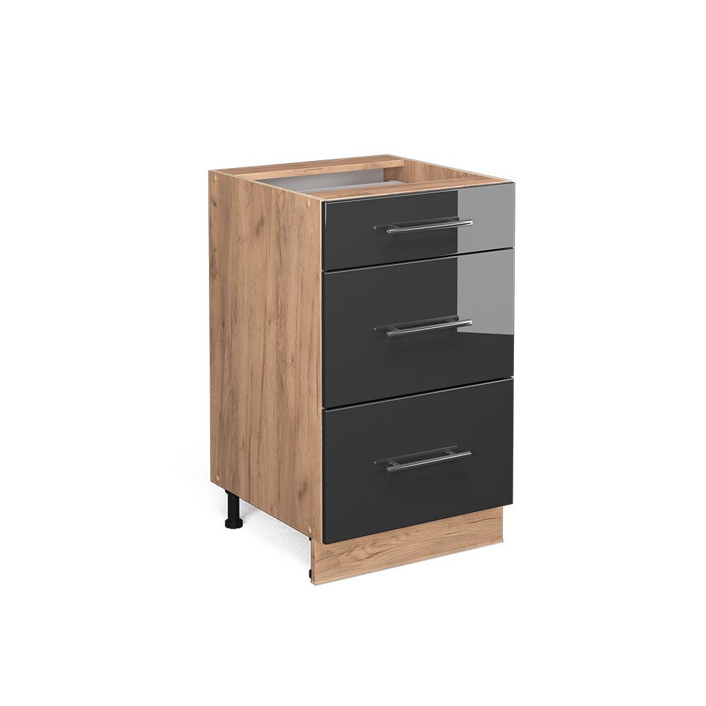 Vicco Schubunterschrank Küchenschrank Küchenmöbel Fame-Line Eiche Anthrazit modern 50 cm Küche Einbauküche Drehtür Blende Küchenzeile Hochglanz